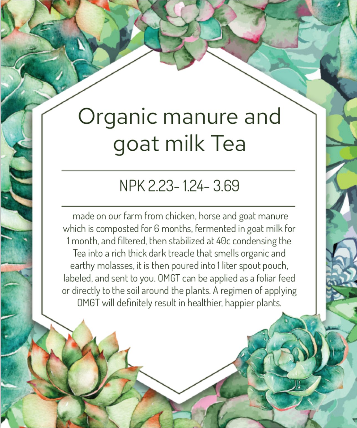 Organic Manure and Goat milk Tea, NPK 2.23- 1.24- 3.69 , foliar feed and soil additive that helps control aphids