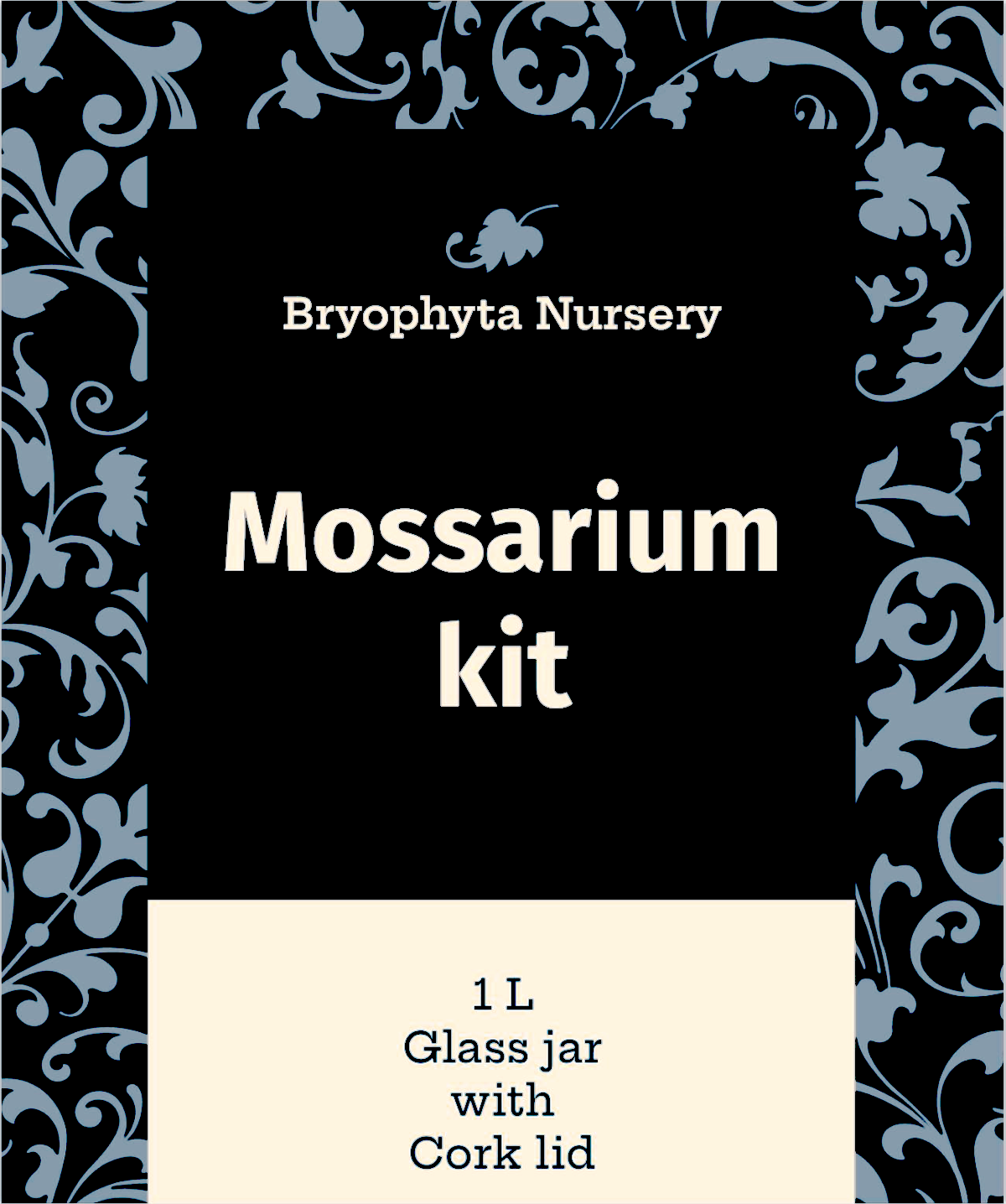 1 L Mossarium Kit. A groovy collection of our moss, lichen, and Selaginella with red clay substrate, rocks, and gravel.